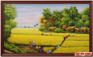 tranh mùa gặt thu hoạch lúa chín đẹp (sao chép)