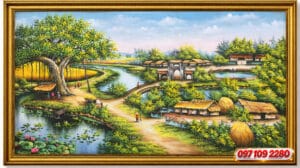 tranh sơn đồng quê cây đa giếng nước bắc bộ (sao chép)