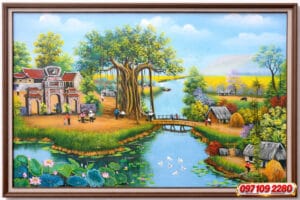 tranh đồng quê thanh bình thiên nhiên đầy ký ức (sao chép)
