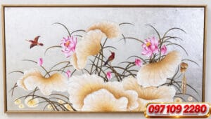 Home tranh sơn dầu hoa sen treo tường (sao chép)