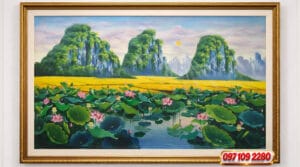 Home tranh sơn dầu hoa sen màu sắc trầm ấm (sao chép)