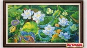 Home tranh sơn dầu phong cảnh đầm hoa sen (sao chép)