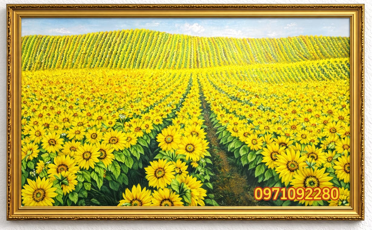 Tranh đồi hoa hướng dương trải dài nghệ thuật tranh cánh đồng hoa hướng dương vẻ đẹp rực rỡ (sao chép)