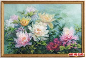 tranh sơn dầu hoa mẫu đơn phong thủy (sao chép)