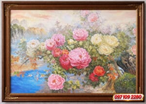 tranh hoa mẫu 3 bông tuyệt đẹp tinh tế sang trọng (sao chép)