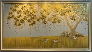 tranh hoa lộc vừng sơn dầu dát vàng đẹp