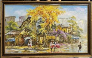 Home tranh sơn dầu phố cổ hà nội mùa thu quà tặng